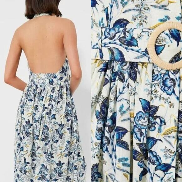 Tuckernuck Larkspur Chintz Lena Floral Midi Dress Size 8 NWT – Blue Cotton/Linen - Picture 2 of 11